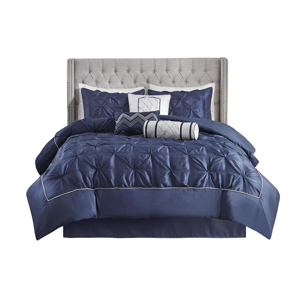 100% Laurel Comforter Set Queen - Navy (90"x90"). Picture 1