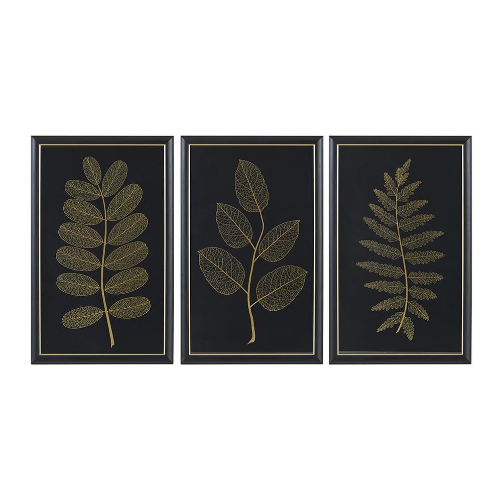 Gold Metallic Leaf Panel Framed Graphic Wall Decor 3-Piece Set. Picture 4