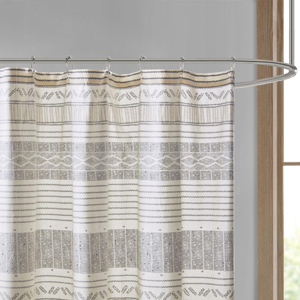 Cotton Stripe Printed Shower Curtain with Tassel. Picture 2