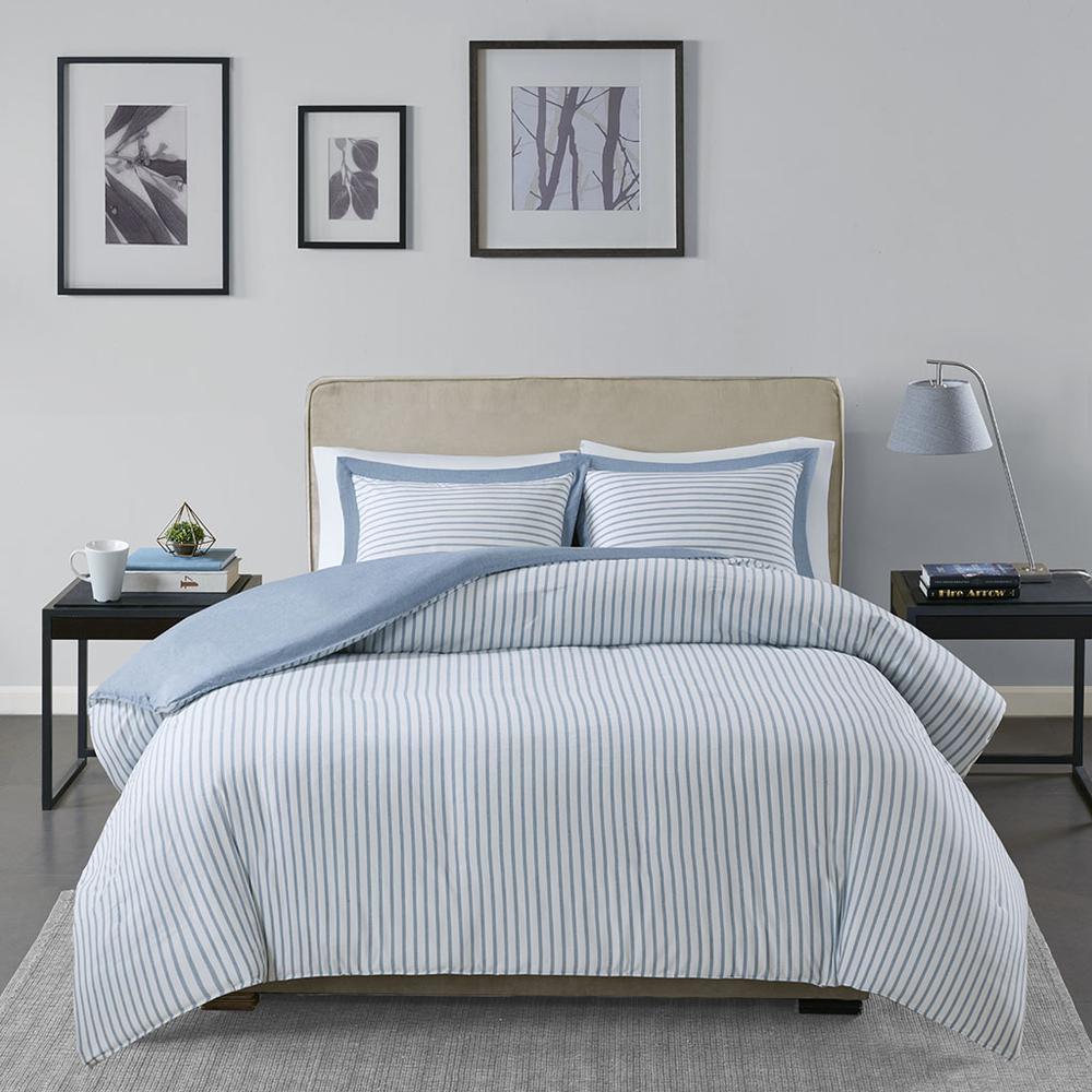 Reversible Yarn Dyed Stripe Duvet Cover Set. Picture 1