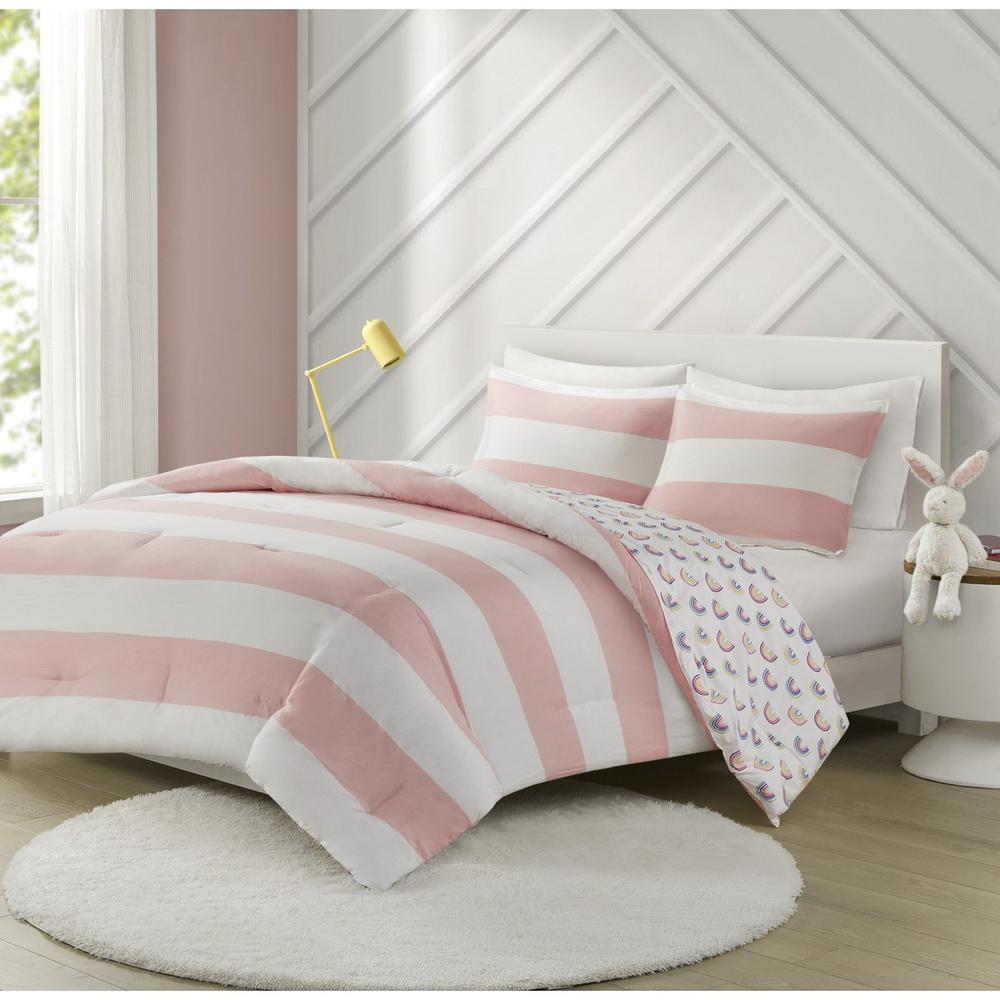 Cotton Cabana Stripe Reversible Comforter Set with Rainbow Reverse. Picture 2