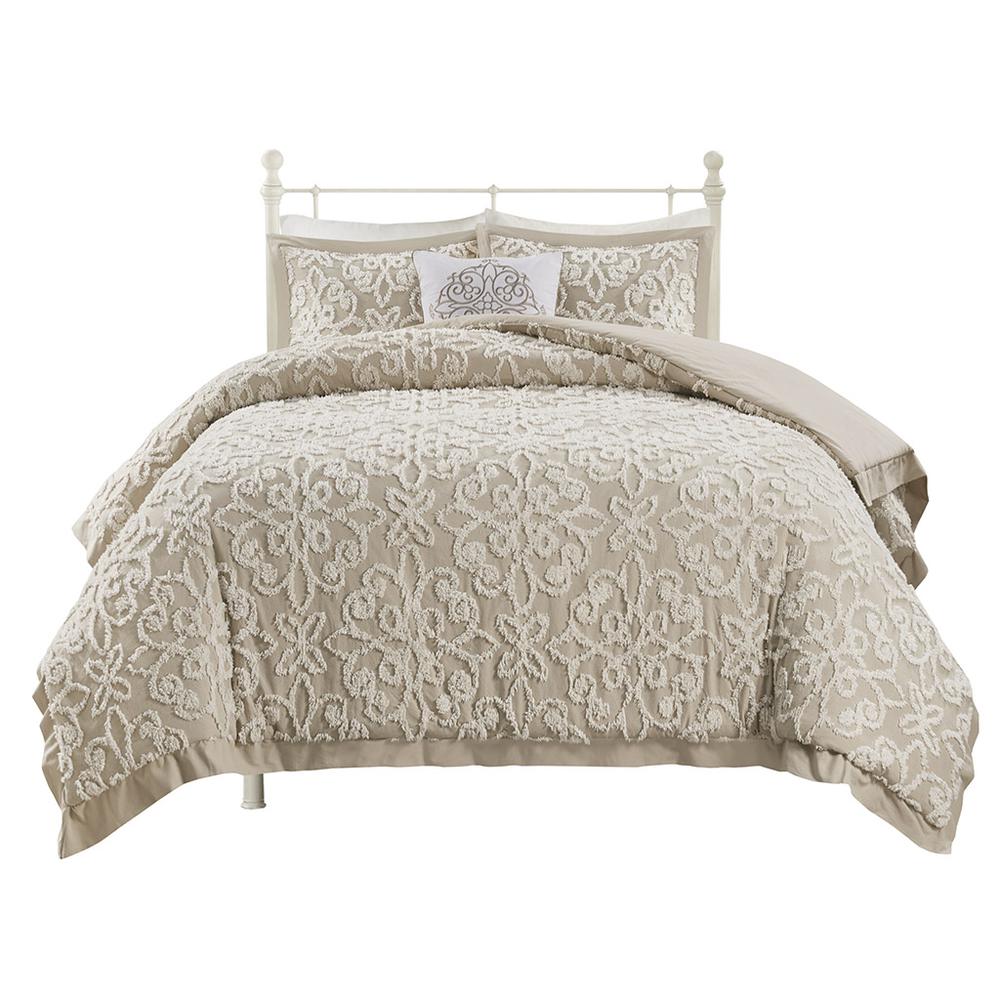 4 piece Tufted Cotton Comforter set Taupe 996. Picture 4