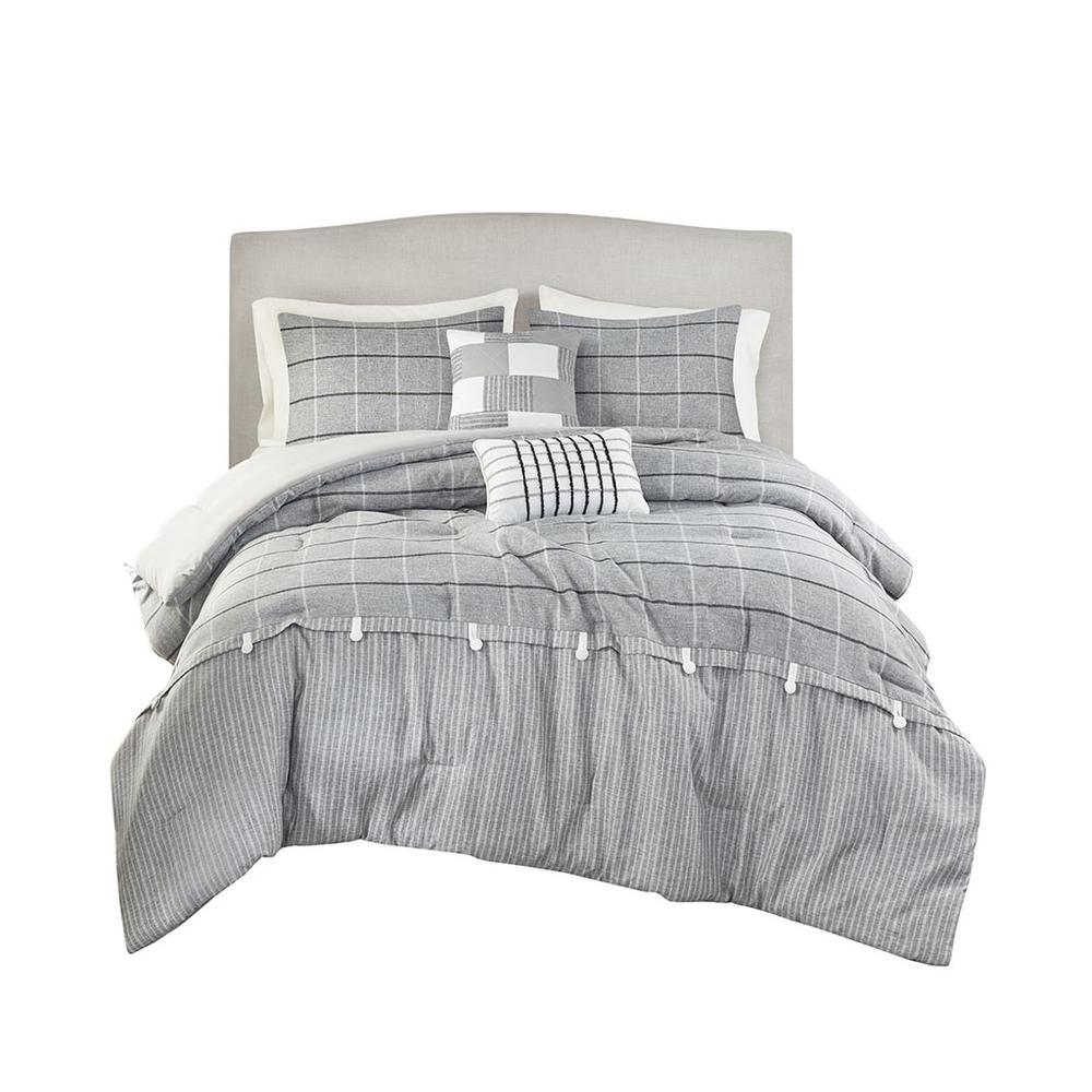 5 Piece Faux Linen Jacquard Comforter Set. Picture 1