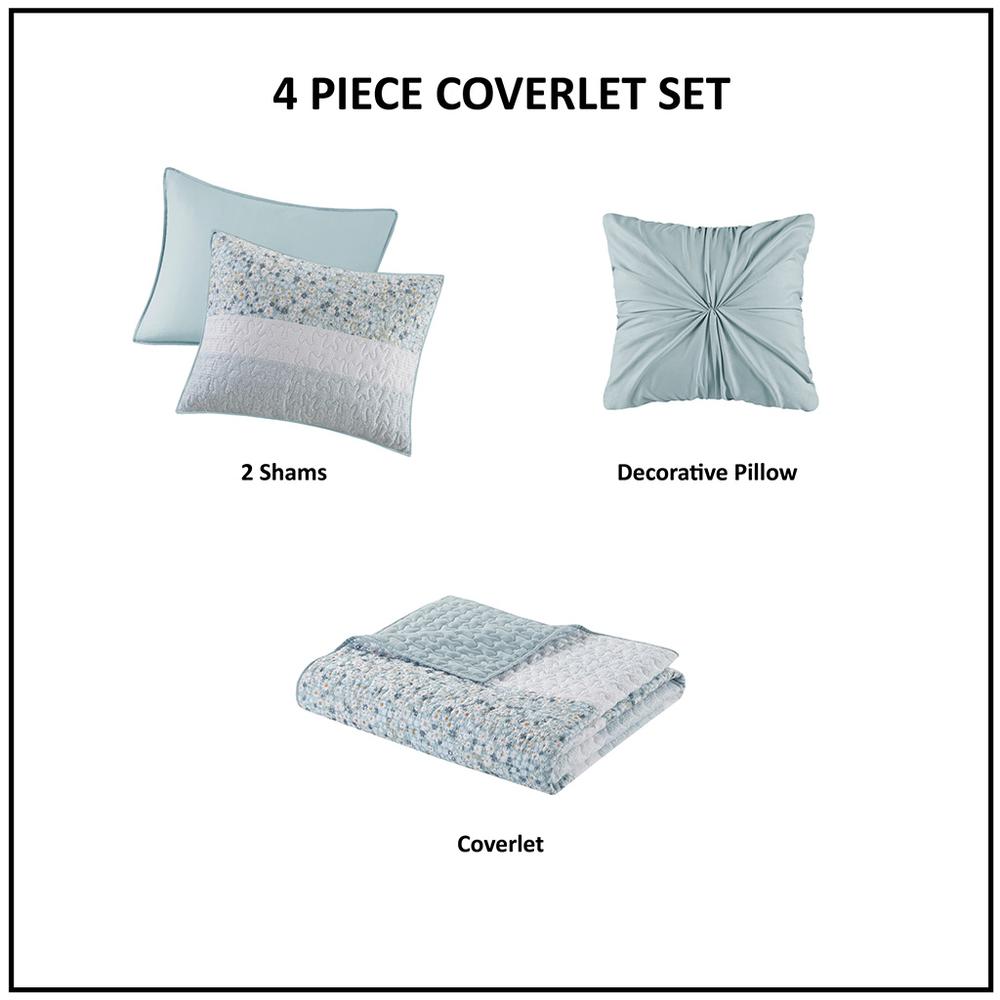 4 Piece Seersucker Quilt Set with Throw Pillow. Picture 3