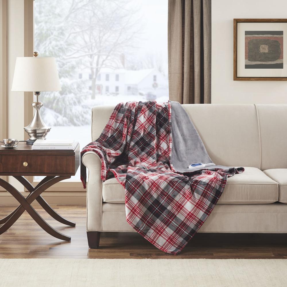 Oversized Plaid Plush Heated Throw. Picture 3