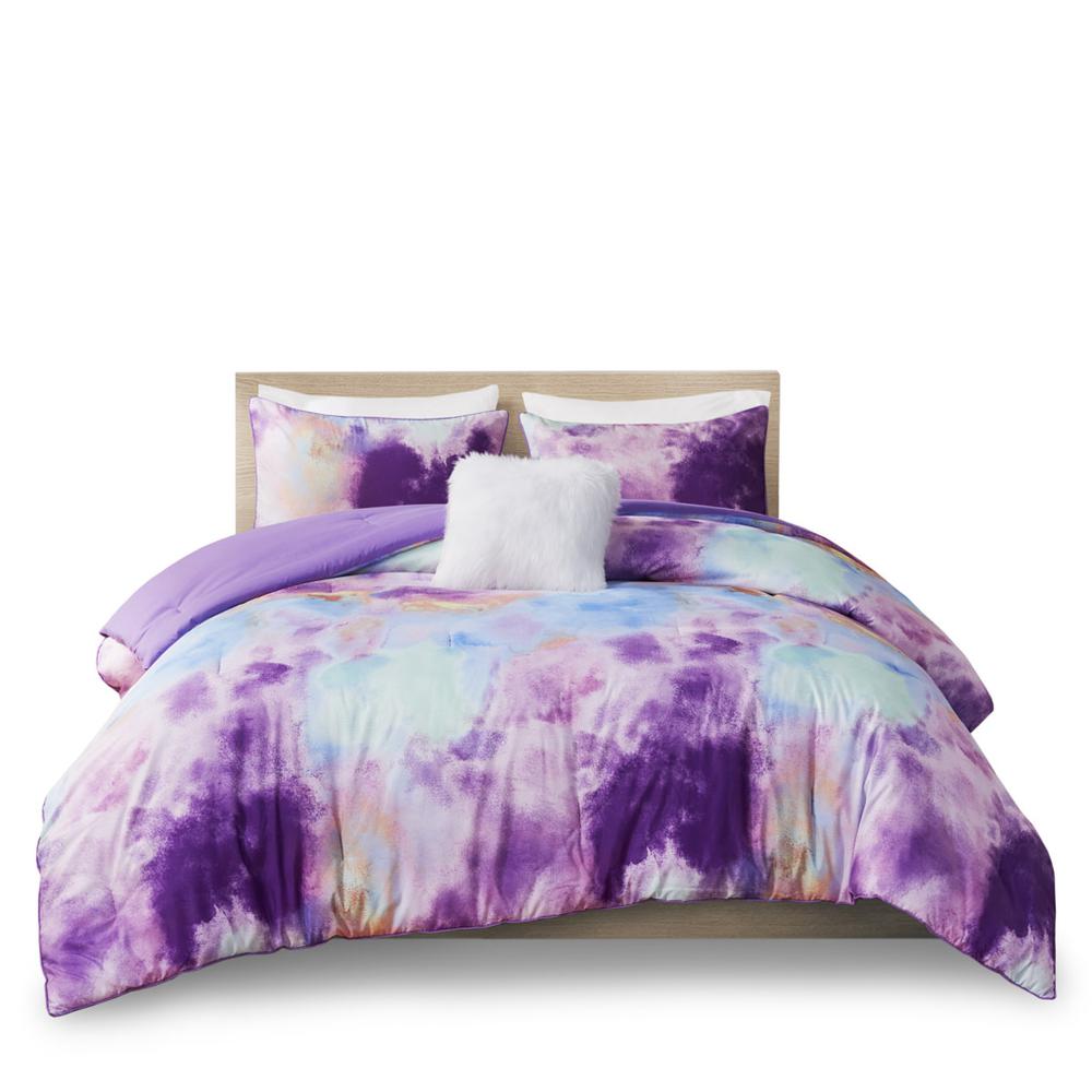 Watercolor Tie Dye Printed Comforter Set with Throw Pillow. Picture 2