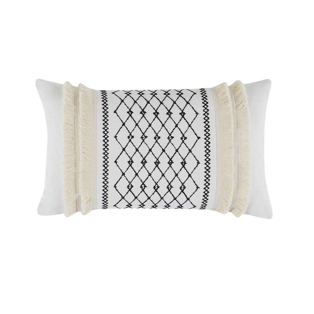 Embroidered Cotton Oblong Pillow with Tassels. Picture 4