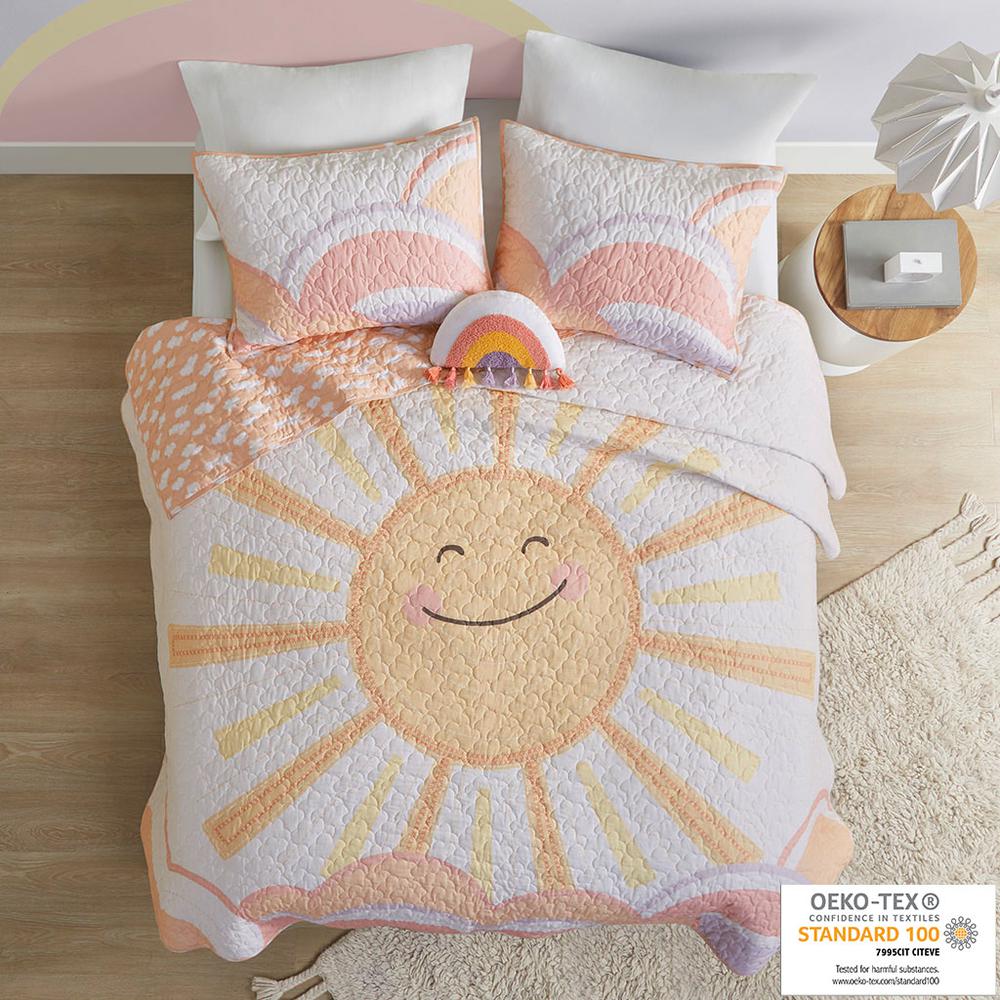 Reversible Sunshine Printed Cotton Quilt Set with Throw Pillow. Picture 4