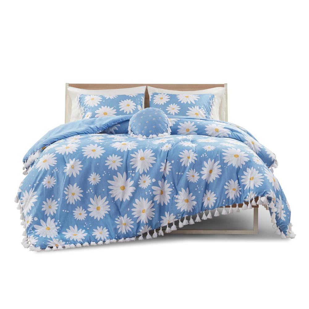 100% Polyester  Printed Comforter Set in Blue. Picture 1