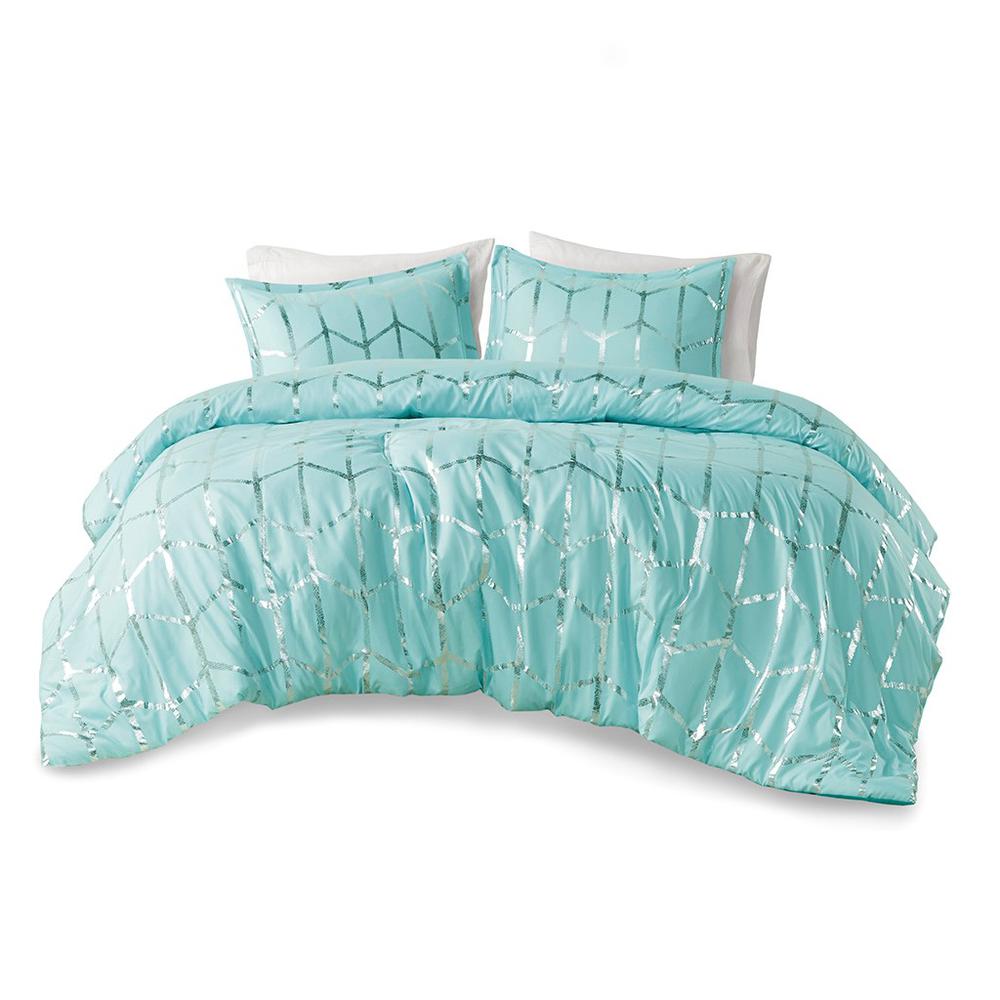 100% Polyester Comforter Set - Aqua/Silver. The main picture.