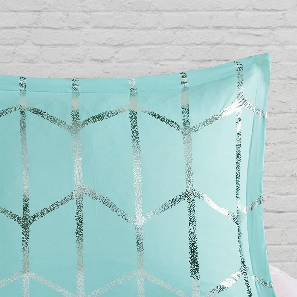 100% Polyester Comforter Set - Aqua/Silver. Picture 6
