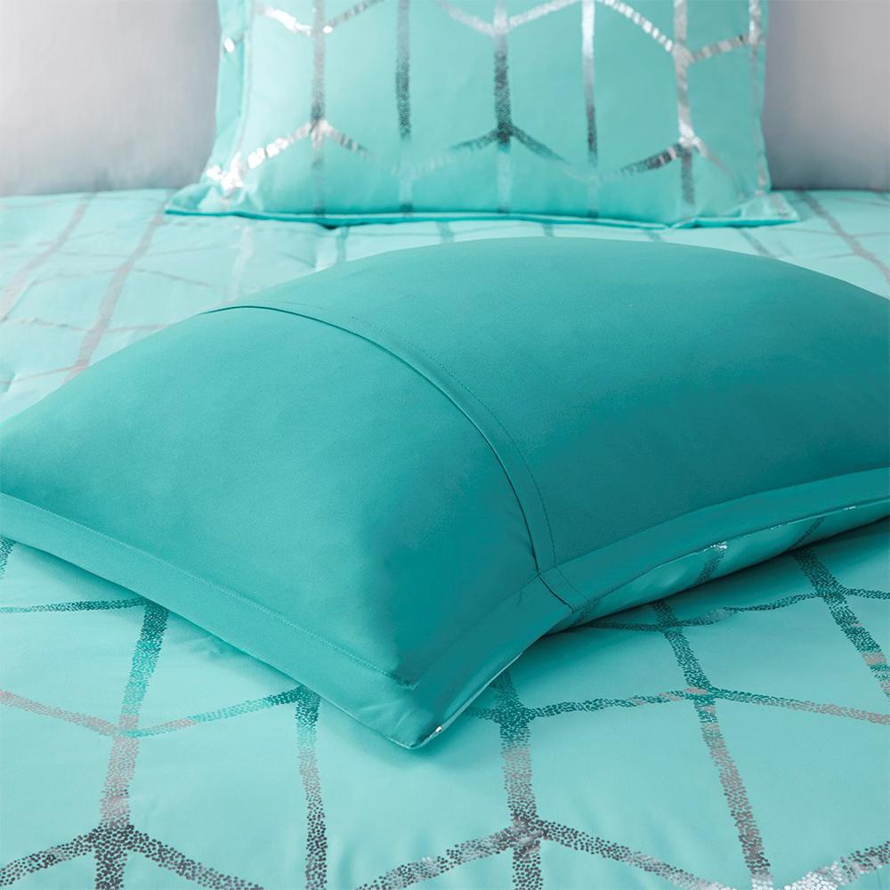 100% Polyester Comforter Set - Aqua/Silver. Picture 7