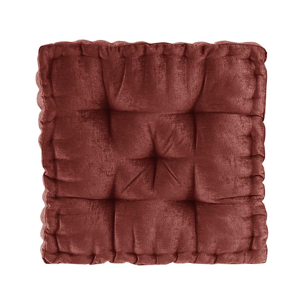 100% Polyester Chenille Square Floor Pillow Cushion in Spice. Picture 1