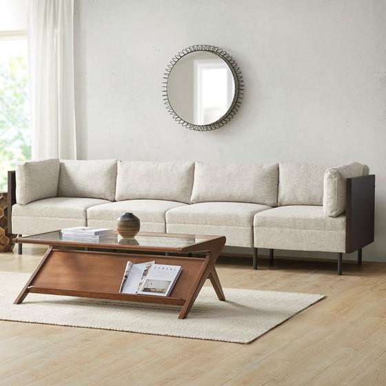 4 Piece Upholstered Sectional, Brown, 29.25x29.25x30. The main picture.
