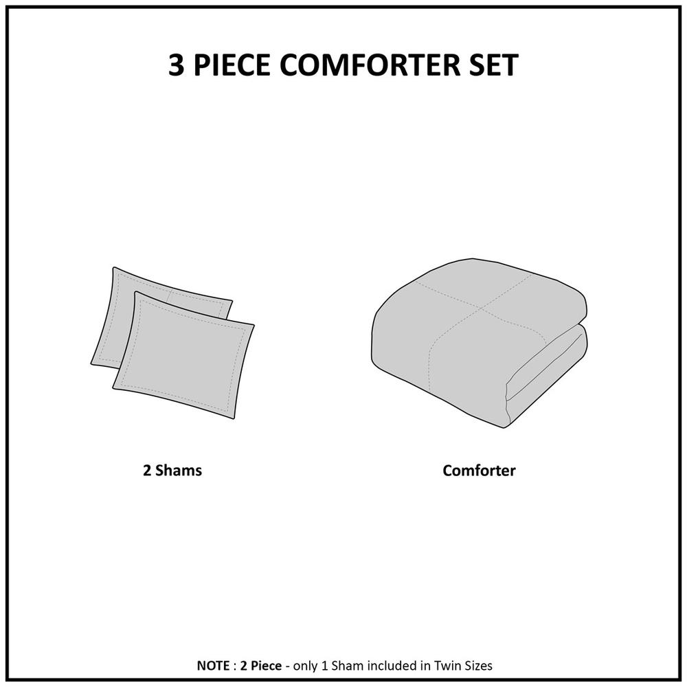 3 Piece Cotton Comforter Set, 104x92, Gray/Navy. Picture 3