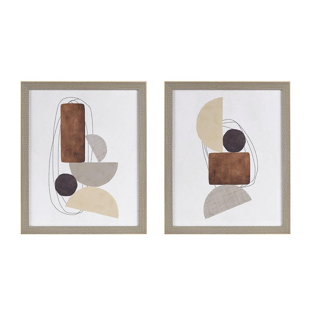 Abstract Two Tone Neutral Framed Graphic 2 Piece Set II95G-0146. Picture 1