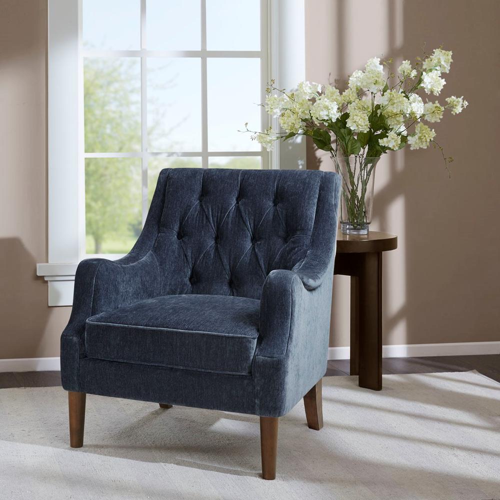 Qwen Button Tufted Accent Chair, Navy. Picture 5