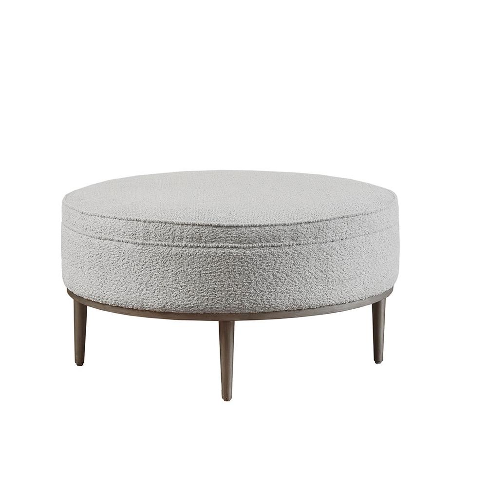 Upholstered Round Cocktail Ottoman with Metal Base 34" Dia, 34x34, Grey. Picture 1