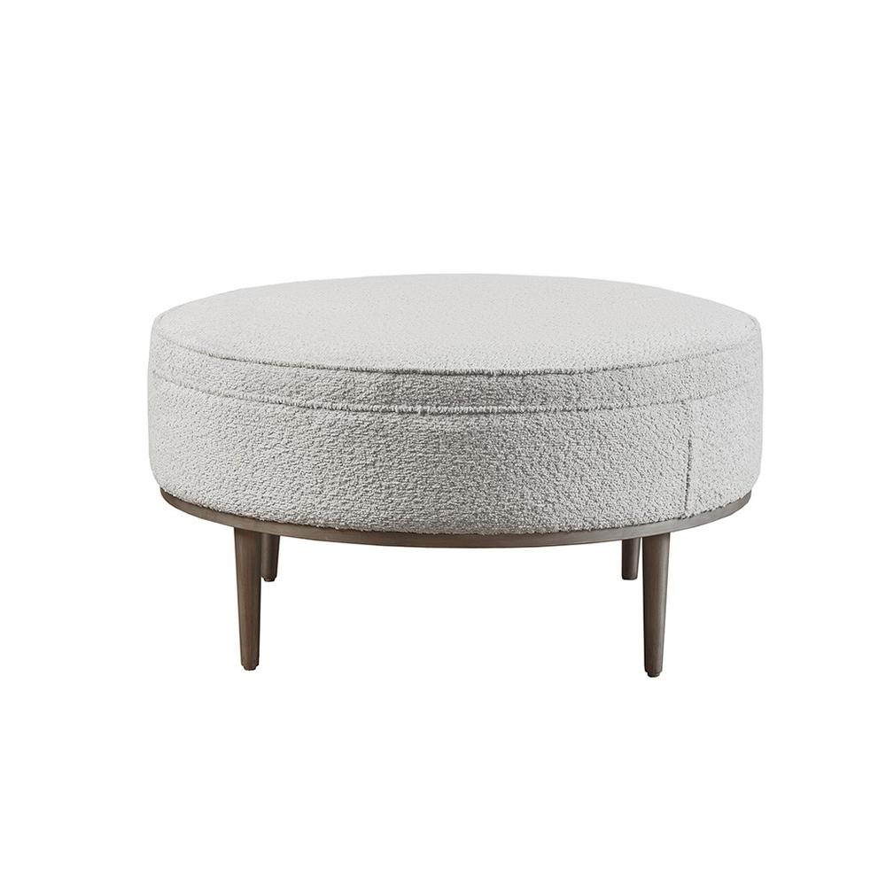 Upholstered Round Cocktail Ottoman with Metal Base 34" Dia, 34x34, Grey. Picture 4