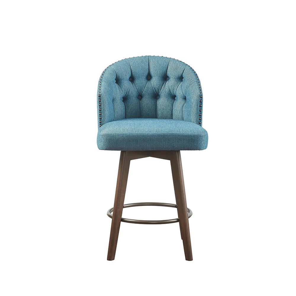 Upholstered 360 Degree Swivel Counter Stool 26" H, 20,5x22, Blue. Picture 3