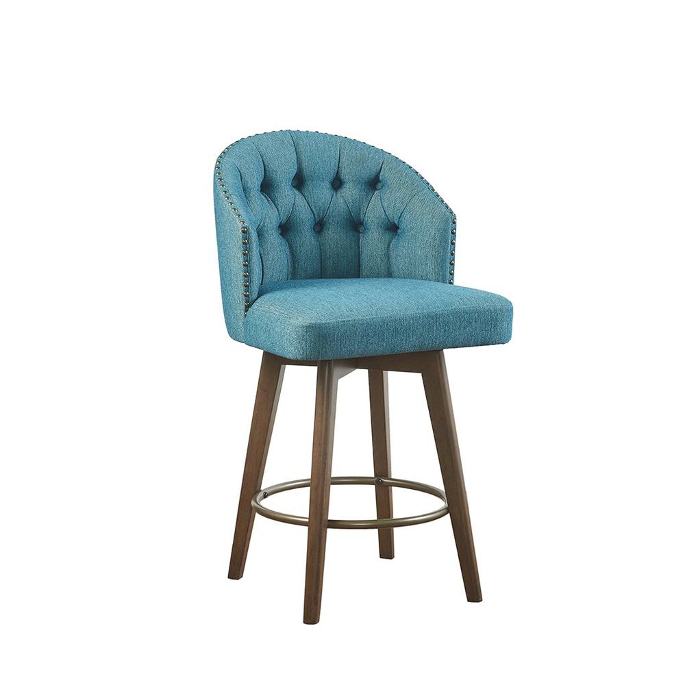 Upholstered 360 Degree Swivel Counter Stool 26" H, 20,5x22, Blue. Picture 4