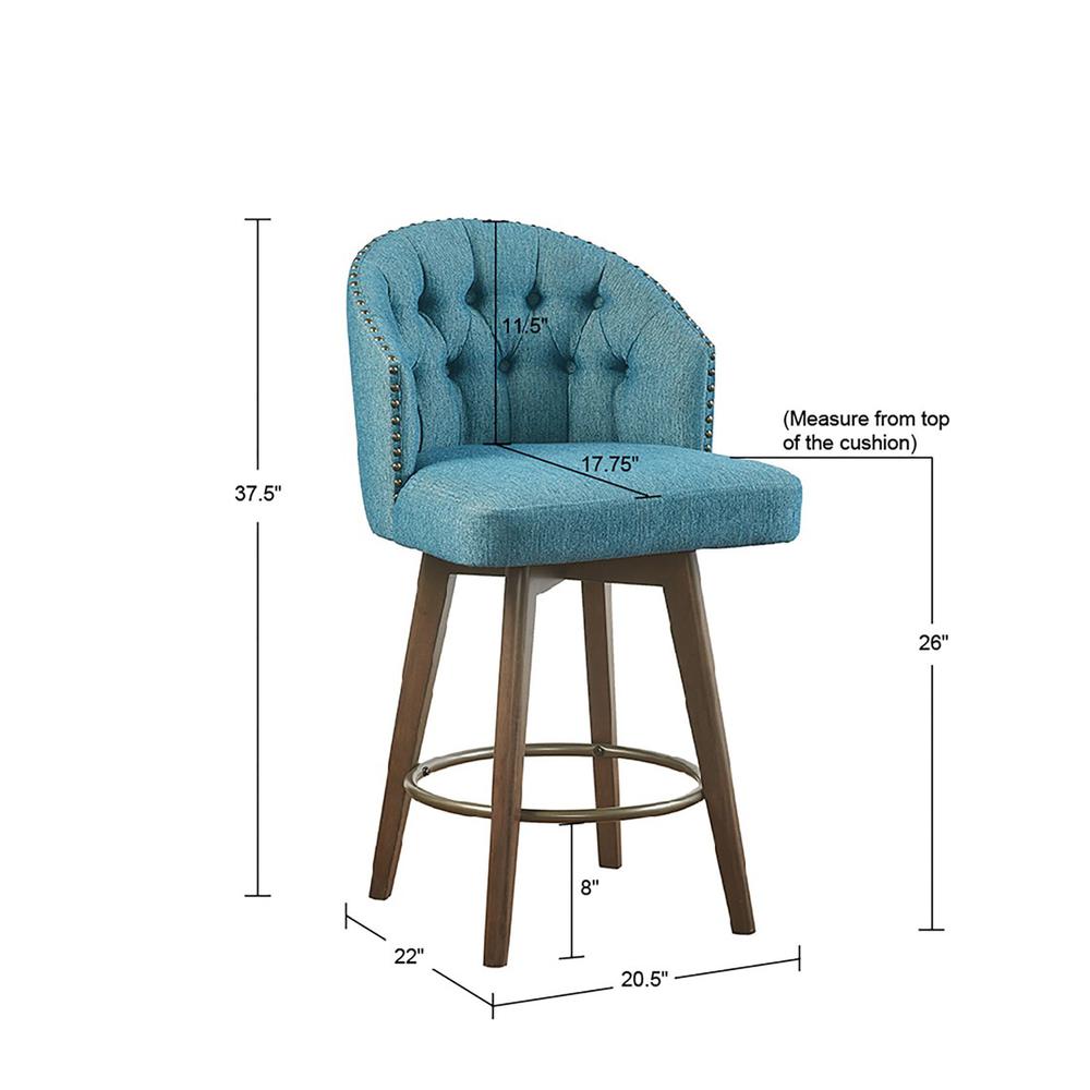 Upholstered 360 Degree Swivel Counter Stool 26" H, 20,5x22, Blue. Picture 9