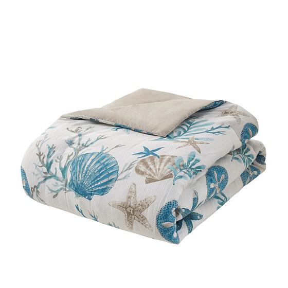7 Piece Cotton Sateen Comforter Set, Aqua, 104x92x1.5, Belen Kox. Picture 2