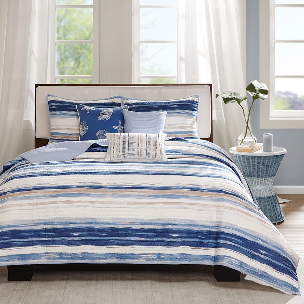 Coastal Watercolor Blue Quilted 6-Piece Coverlet Set, Belen Kox. Picture 2