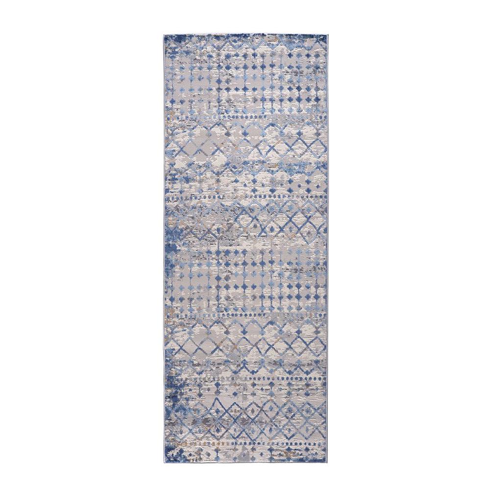 75% Polypropylene 25% Polyester Shrink Adel Moroccan Area Rug, Blue/Cream (MP35-7576). The main picture.