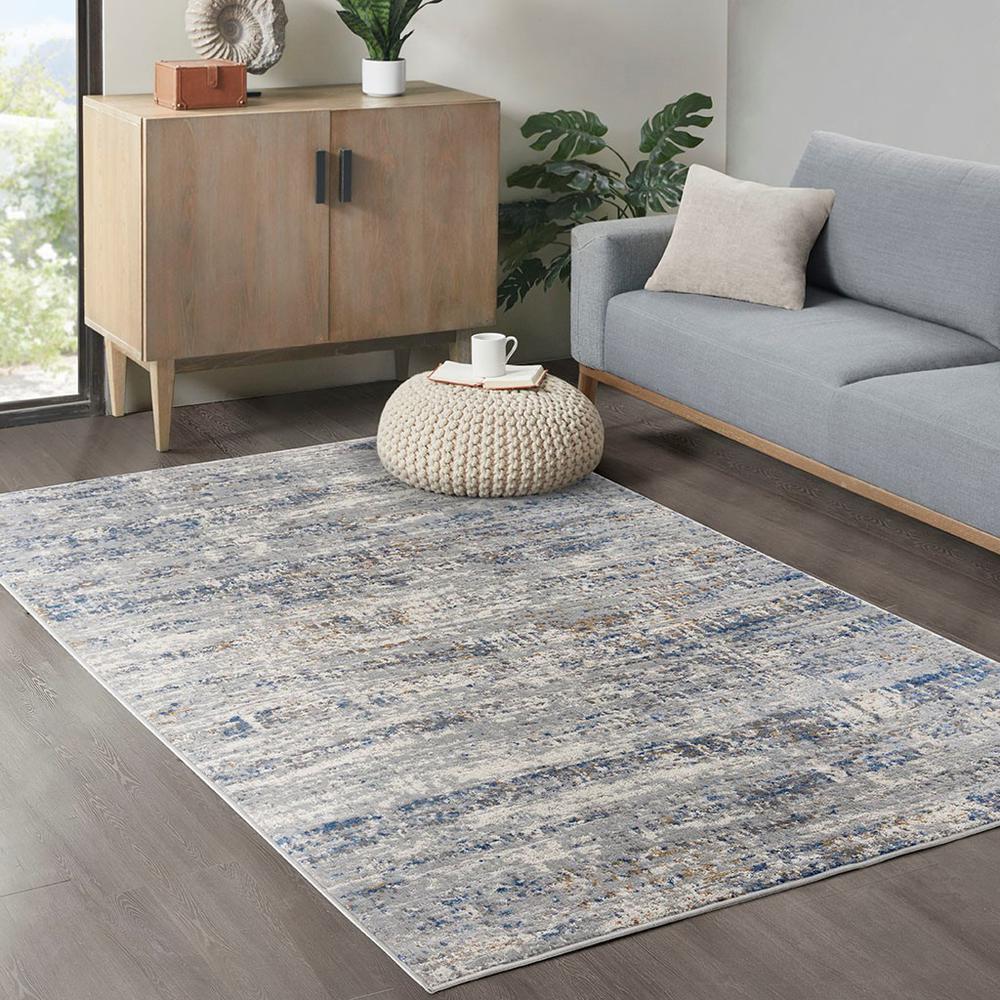 75% Polypropylene 25% Polyester Shrink Adel Abstract Area Rug, Blue/Cream (MP35-7584). Picture 5