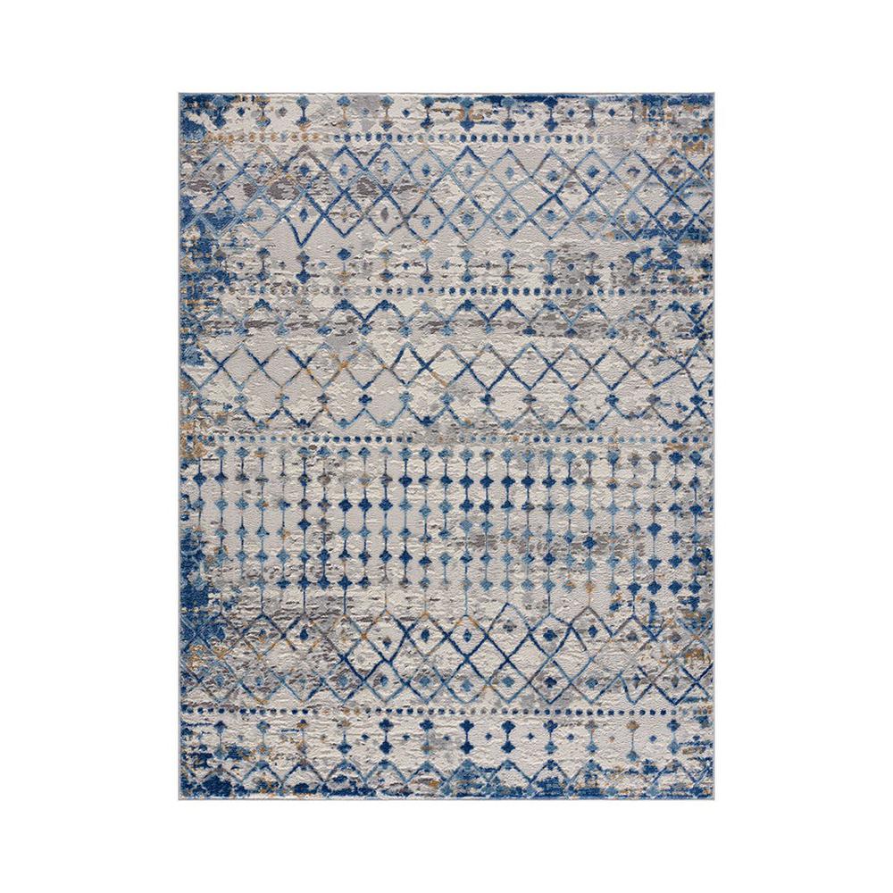 75% Polypropylene 25% Polyester Shrink Adel Abstract Area Rug, Blue/Cream (MP35-7585). The main picture.