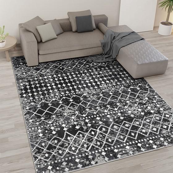 75% Polypropylene 25% Polyester Moroccan Global Print Woven Area Rug - 4x6' Charcoal. Picture 7