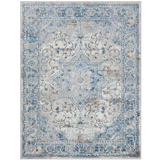 75% Polypropylene 25% Polyester Medallion Woven Area Rug - 8x10' Blue. Picture 1