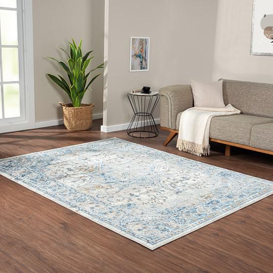 75% Polypropylene 25% Polyester Medallion Woven Area Rug - 8x10' Blue. Picture 9