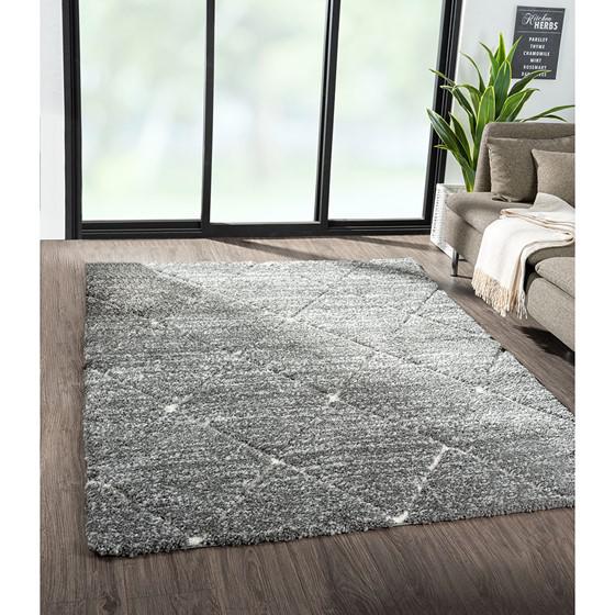 100% PP Frise Talas Trellis Area Rug in Grey and Cream - 8x10'. Picture 7