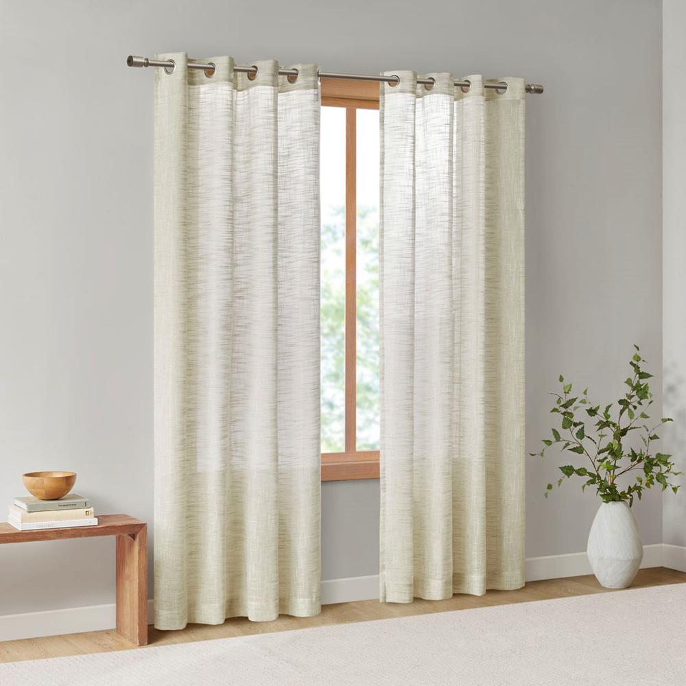 100% Polyester Yarn Dyed Slub Grommet Top Sheer Window Curtain MP40-7506. Picture 2