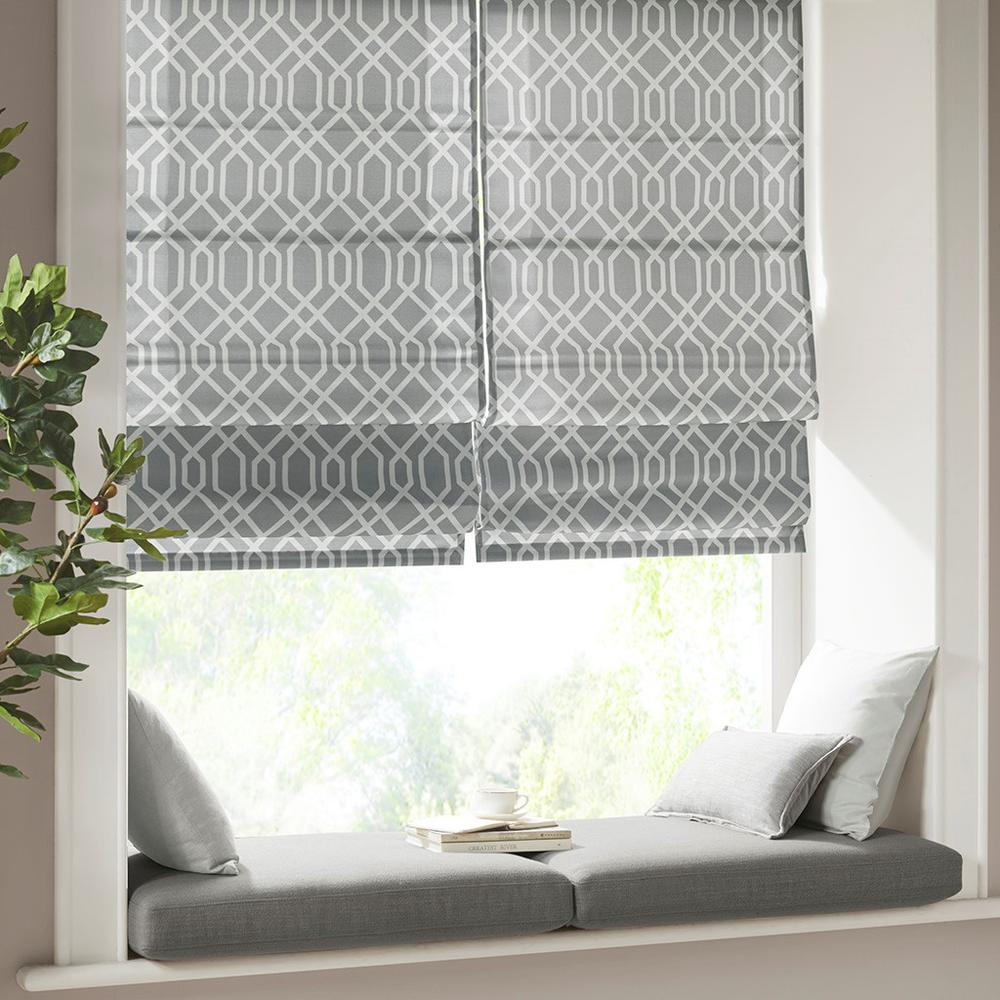 100% Polyester Printed Ogee Texture Room Darkening Cordless Roman Shade MP40-7617. Picture 2