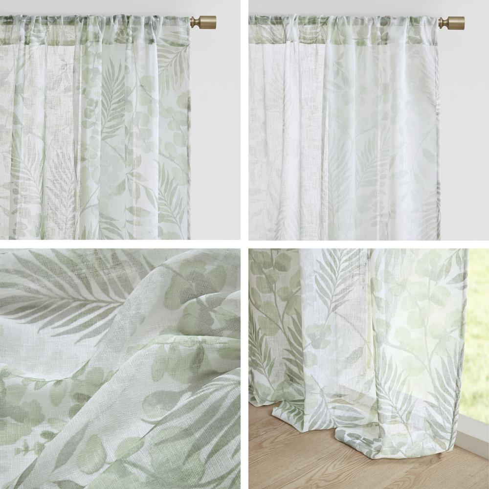 Botanical Printed Texture Sheer Window Pair. Picture 1