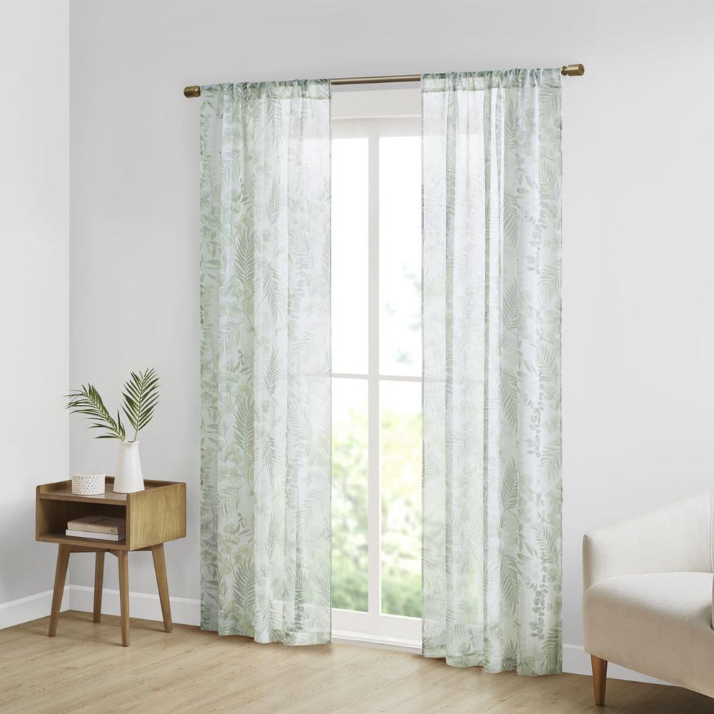 Botanical Printed Texture Sheer Window Pair. Picture 6