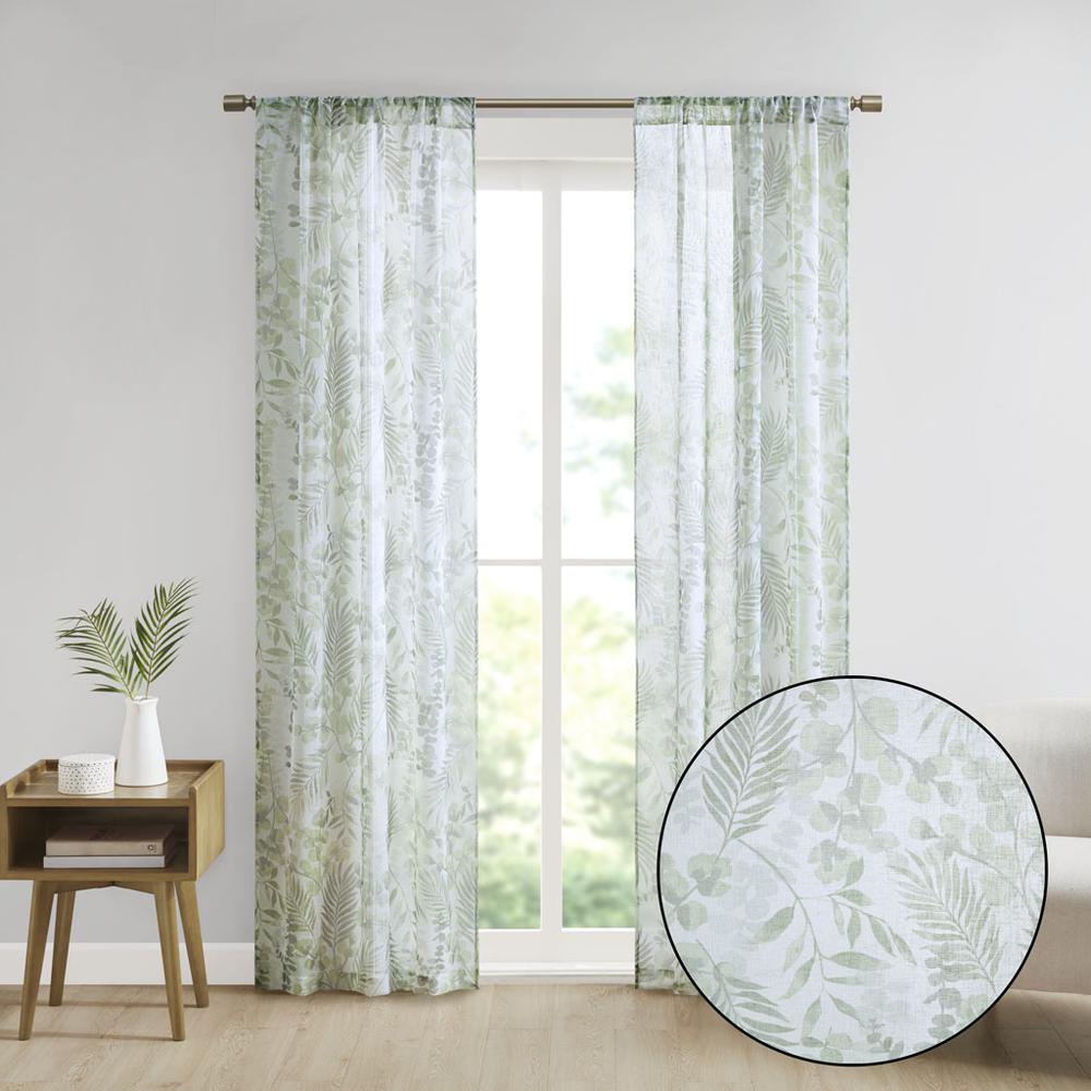 Botanical Printed Texture Sheer Window Pair. Picture 8