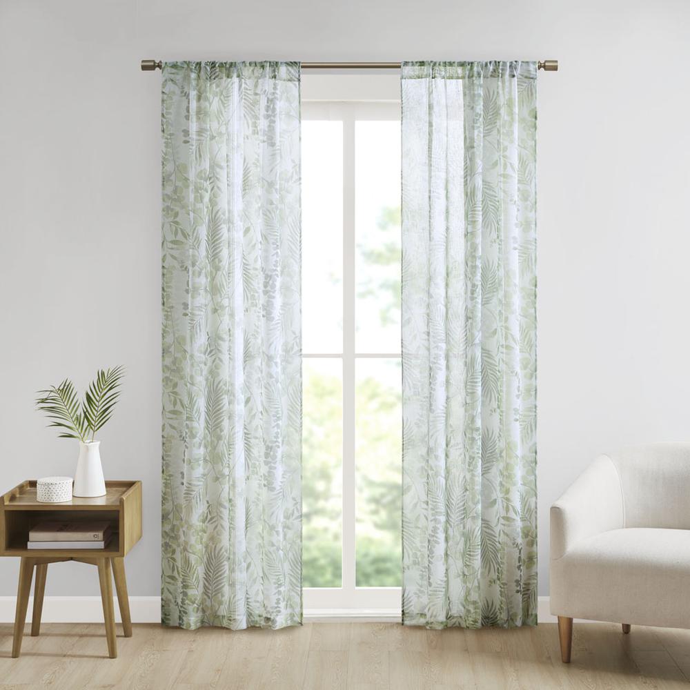 Botanical Printed Texture Sheer Window Pair. Picture 9