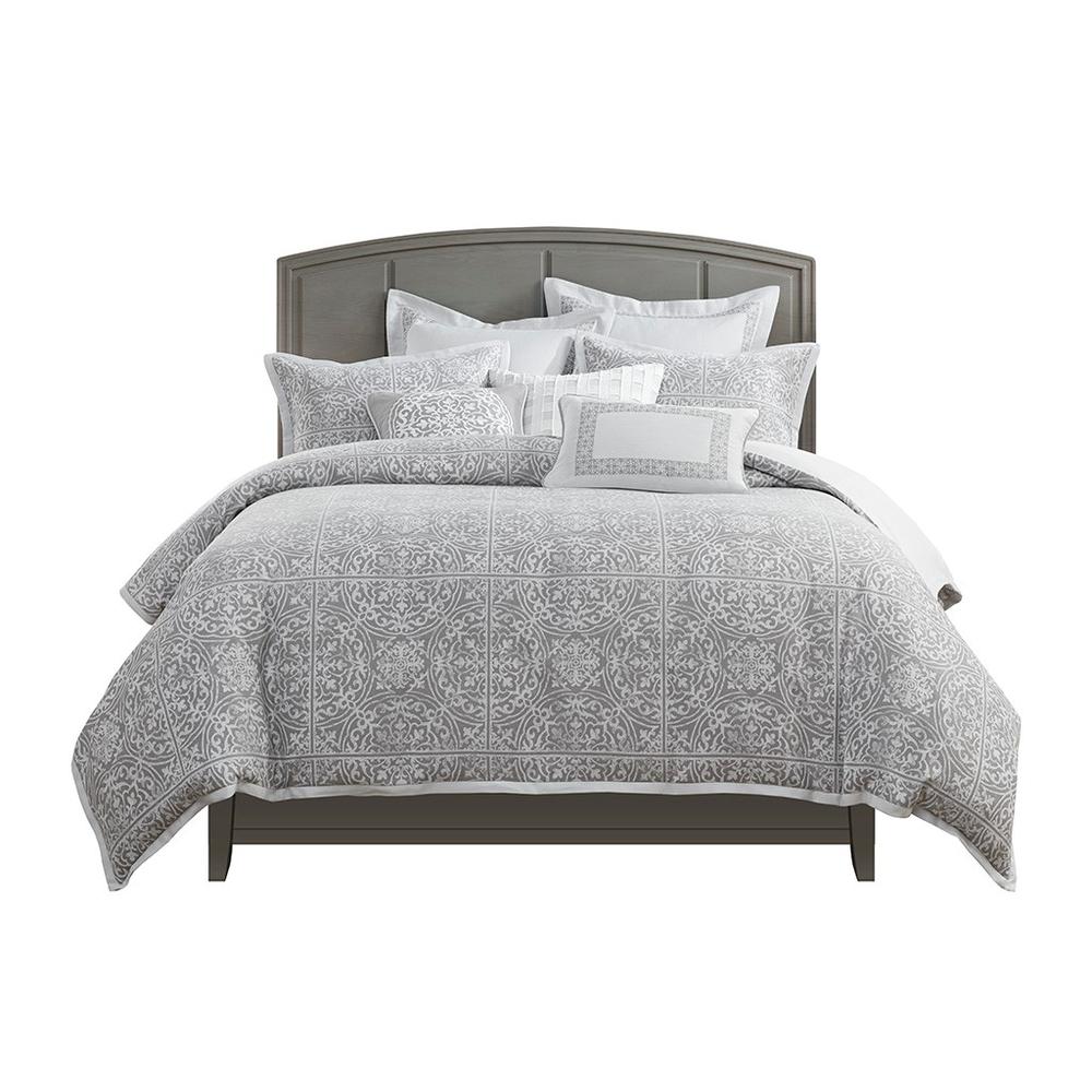 100% Polyester Jacquard 9pcs Comforter Set, Grey. Picture 1