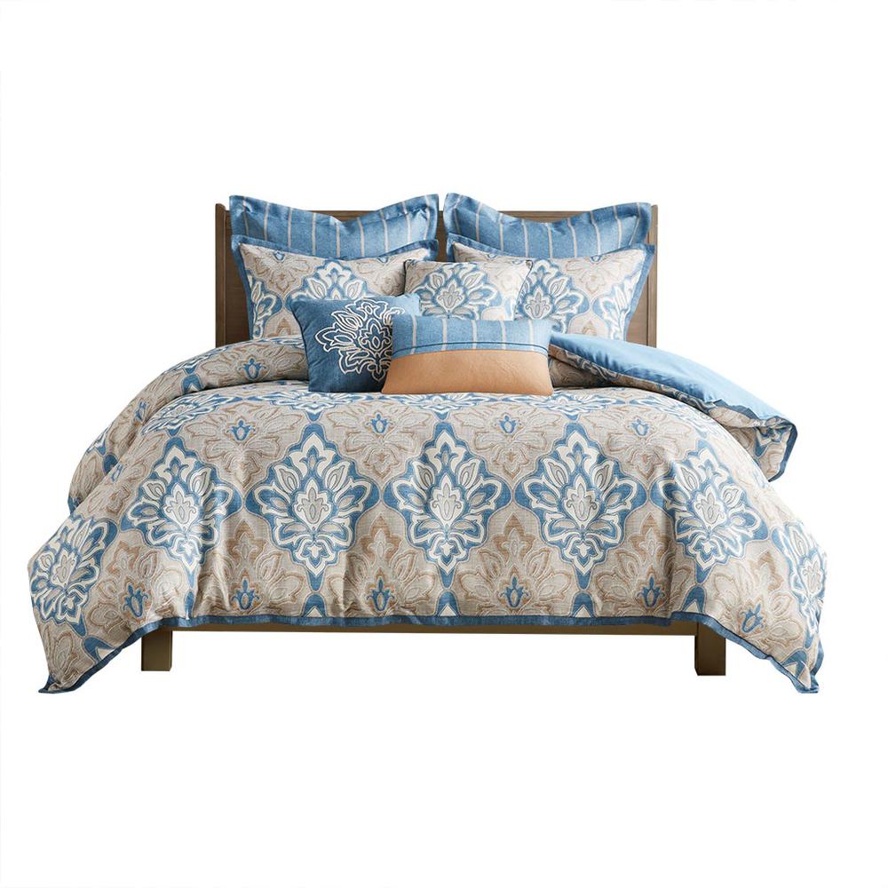 100% Polyester 8pcs Jacquard Comforter Set - Queen Blue. The main picture.