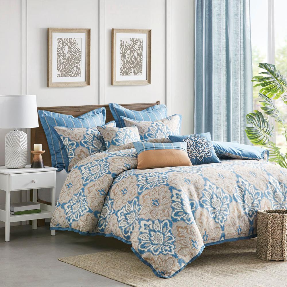 100% Polyester 8pcs Jacquard Comforter Set - Queen Blue. Picture 2