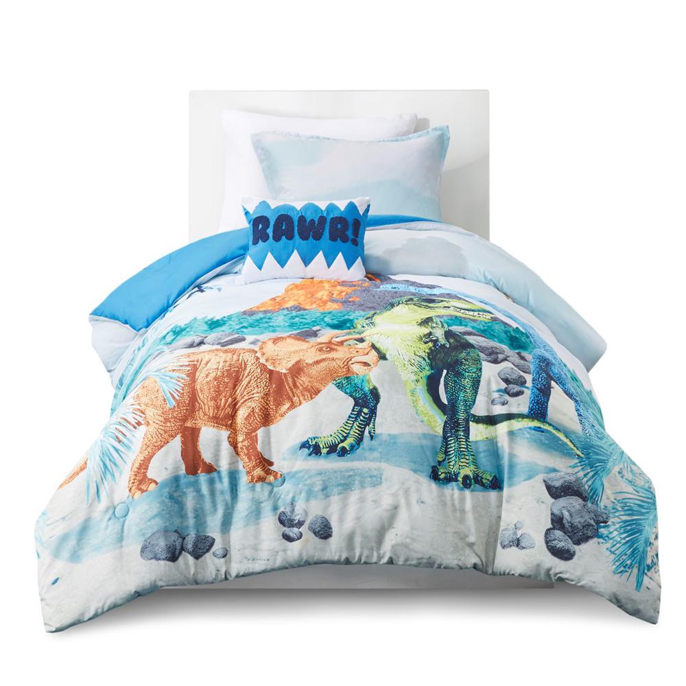 100% Polyester Printed Comforter Set, Blue. Picture 1