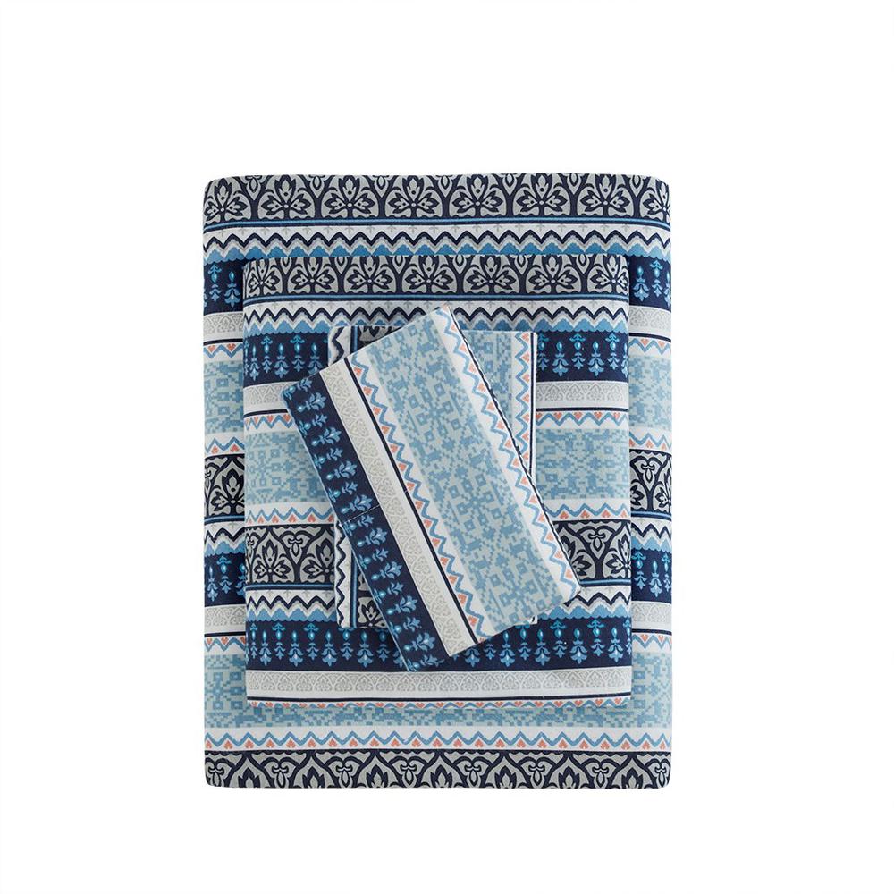 100% Cotton Flannel Sheet Set, Blue Fair Isle. Picture 1