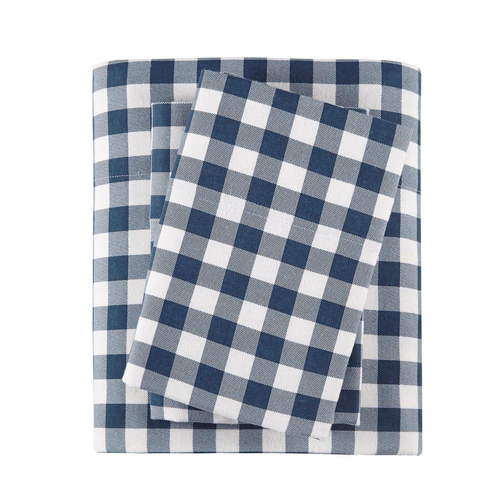 100% Cotton Flannel Printed Sheet Set, Blue Buffalo Check (WR20-3311). Picture 1