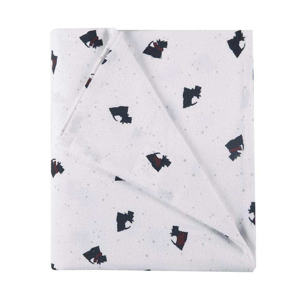 100% Cotton Flannel Printed Sheet Set, Black/White Scottie Dogs (WR20-3314). Picture 1