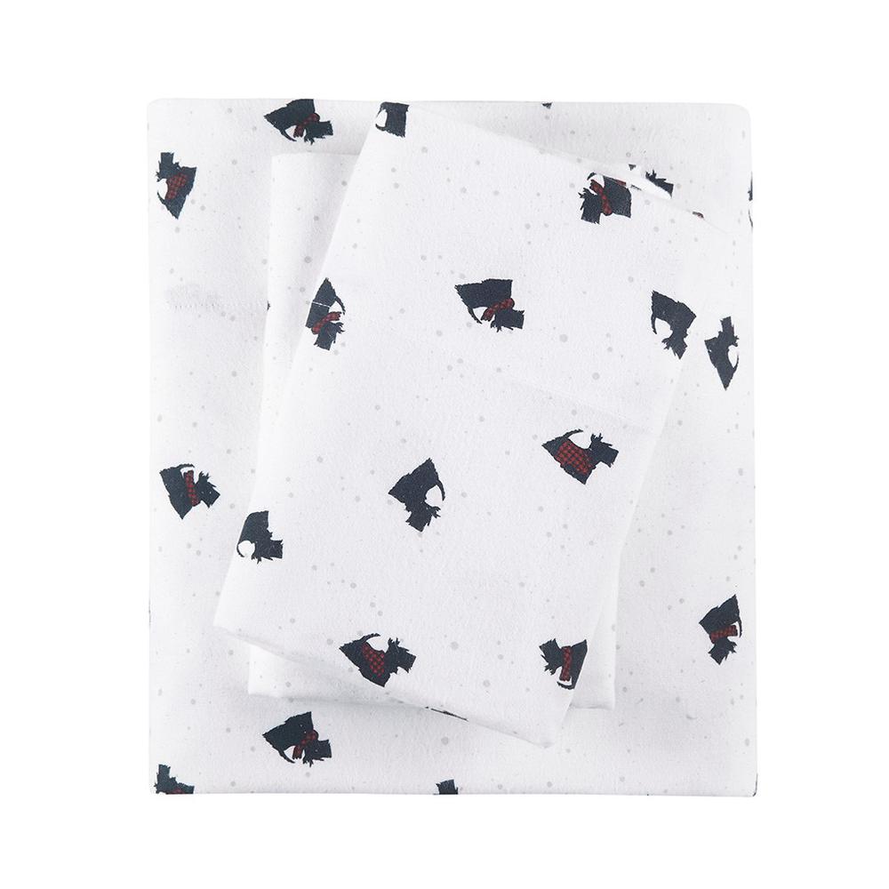 100% Cotton Flannel Printed Sheet Set, Black/White Scottie Dogs (WR20-3314). Picture 2