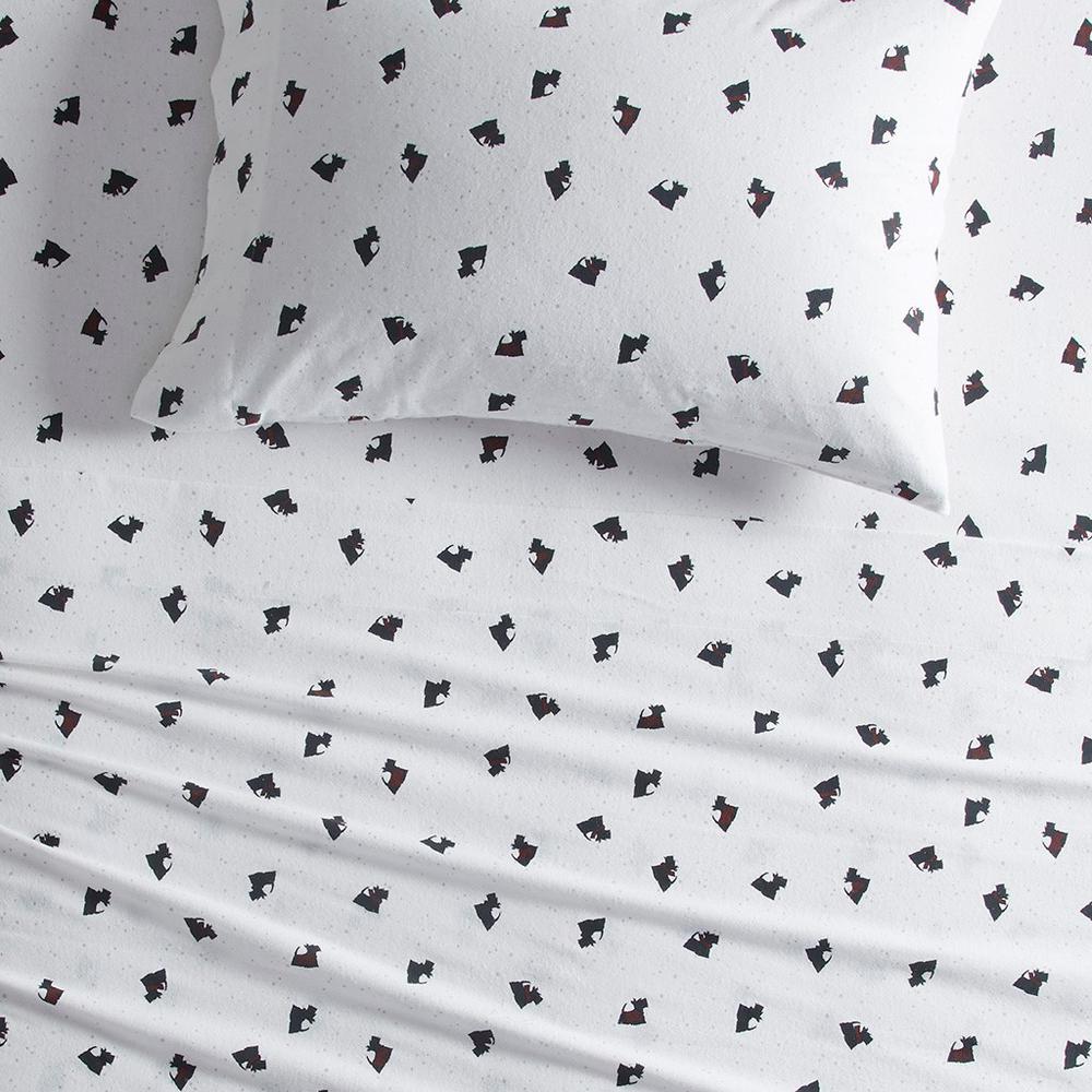 100% Cotton Flannel Printed Sheet Set, Black/White Scottie Dogs (WR20-3314). Picture 4